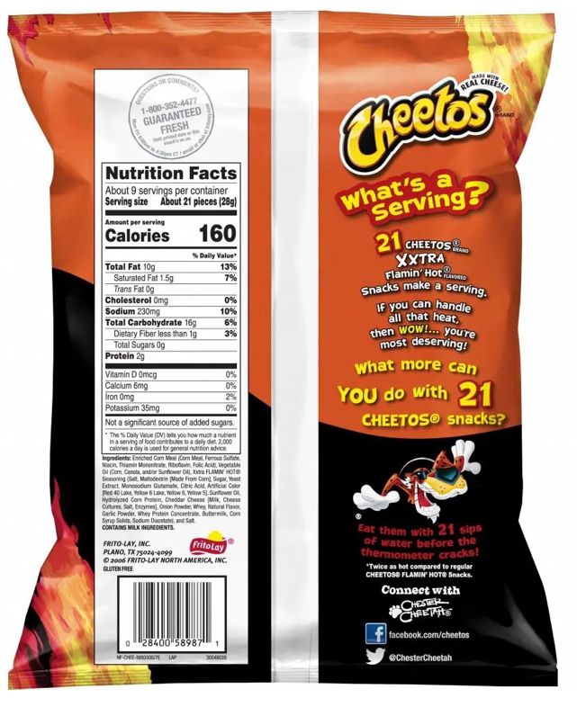 cheetos crunchy XXTRA flamin' hotCheese