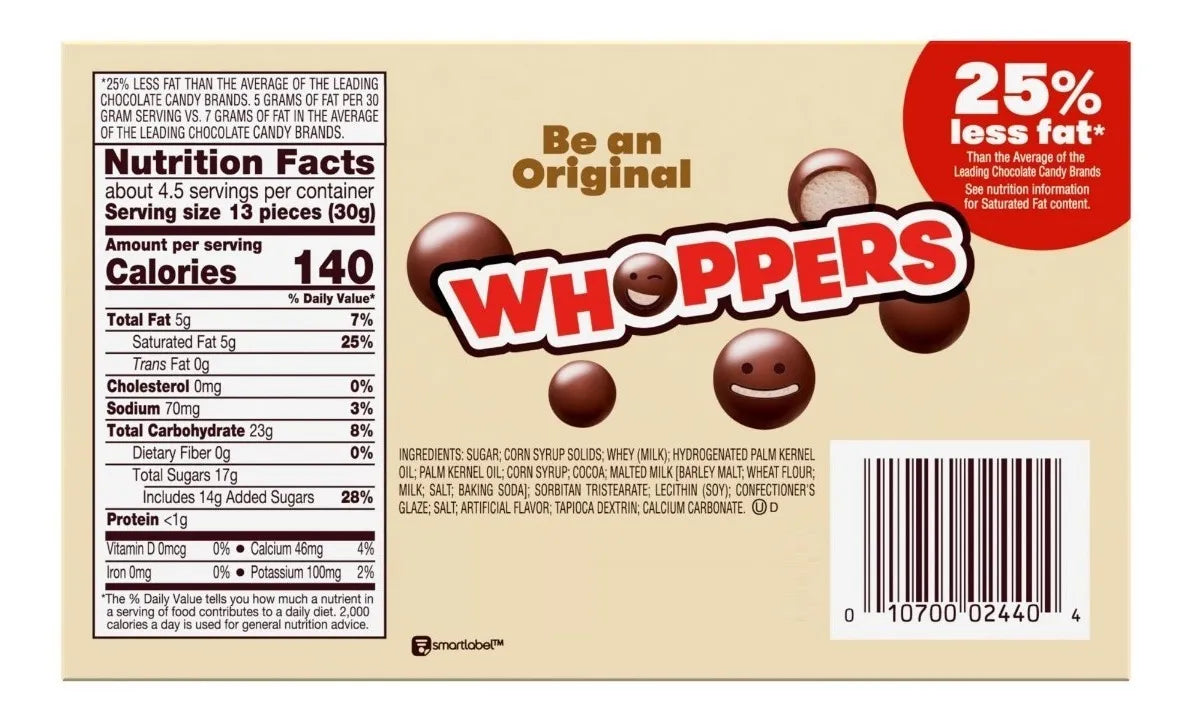 Hershey's Whoppers Originales Bolas Cubierta Chocolate